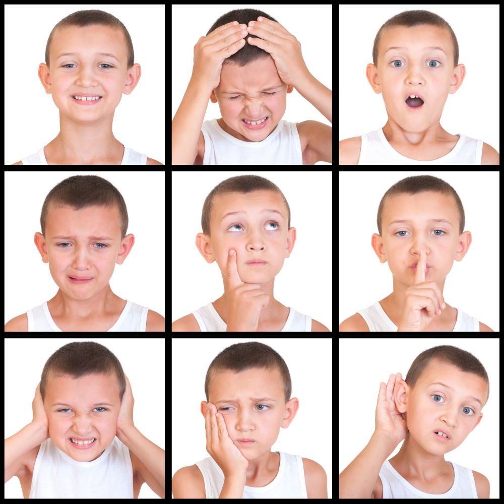 Child showing various faces and emotions. 