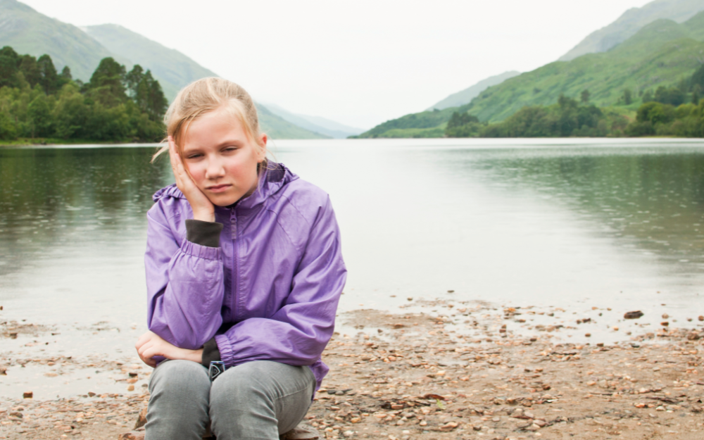 Child showing worry and anxiety. 