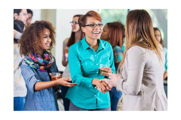 Parent and student meeting teacher at the beginning of school. 